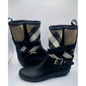 Burberry Euro 37, US Ladies 7 Pre-Owned Mid-Calf Canvas Check Rain Boots